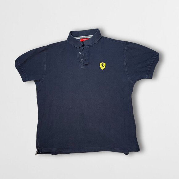 Ferrari Scuderia Polo Shirt XL Navy Cotton Mens Classic Logo Design - Picture 2 of 5